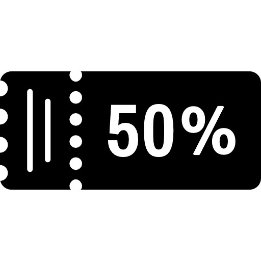 Voucher Discount 50 off Black Icon in SVG, PNG formats