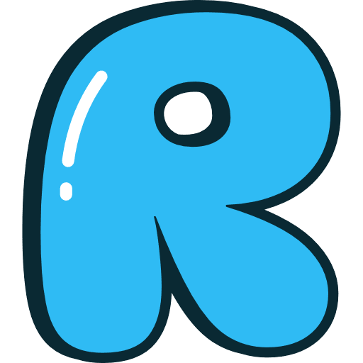 Bubble Letter R Blue Icon in SVG, PNG formats