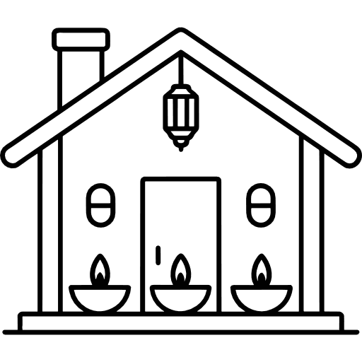 Festival Home Decoration With Lantern And Diyas Outline Icon in SVG, PNG formats