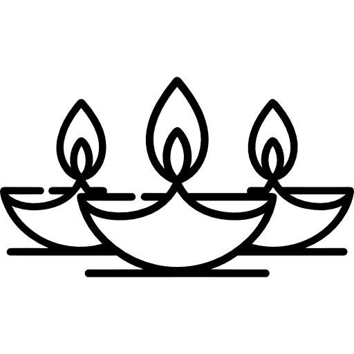 Three Diya Lamps In Row Outline Icon in SVG, PNG formats