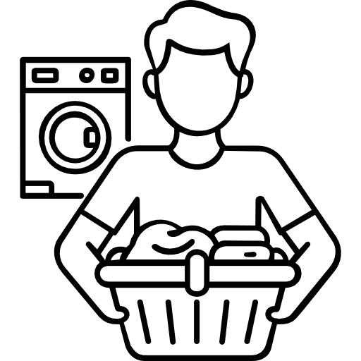 Man Holding A Laundry Basket Outline Icon in SVG, PNG formats