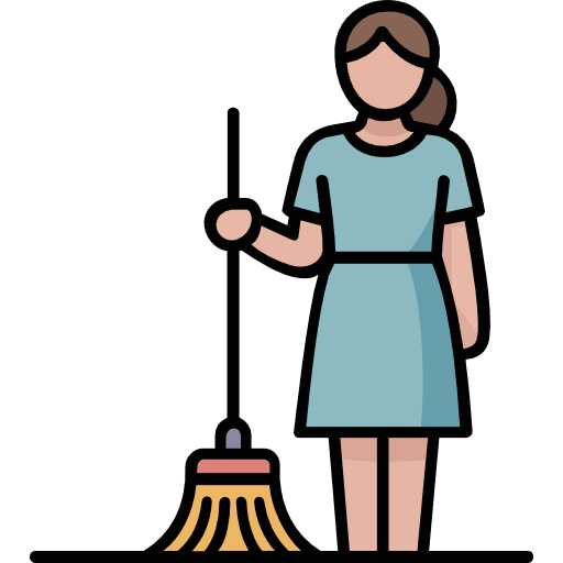 Woman Holding Broom Icon in SVG, PNG formats