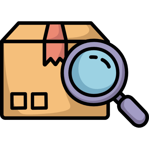 Cardboard Box With Magnifying Glass Icon in SVG, PNG formats