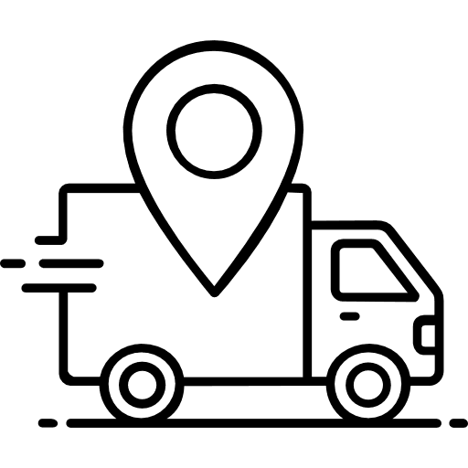 Delivery Truck With A Large Location Pin Outline Icon in SVG, PNG formats