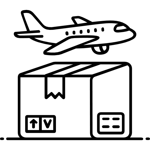 Parcel With An Airplane Flying Outline Icon in SVG, PNG formats
