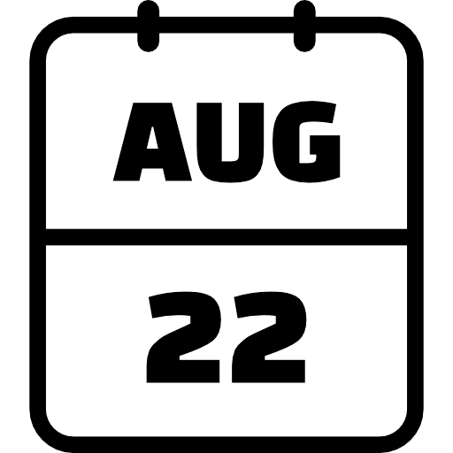 Calendar August 22 Icon in SVG, PNG formats